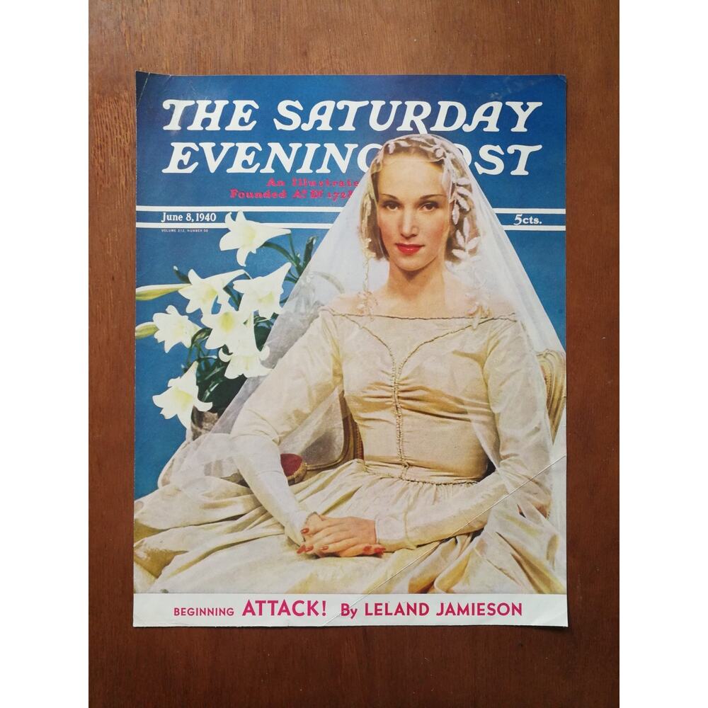 Vintage Saturday Evening Post June 8, 1940 June Bride Cover Only No Label